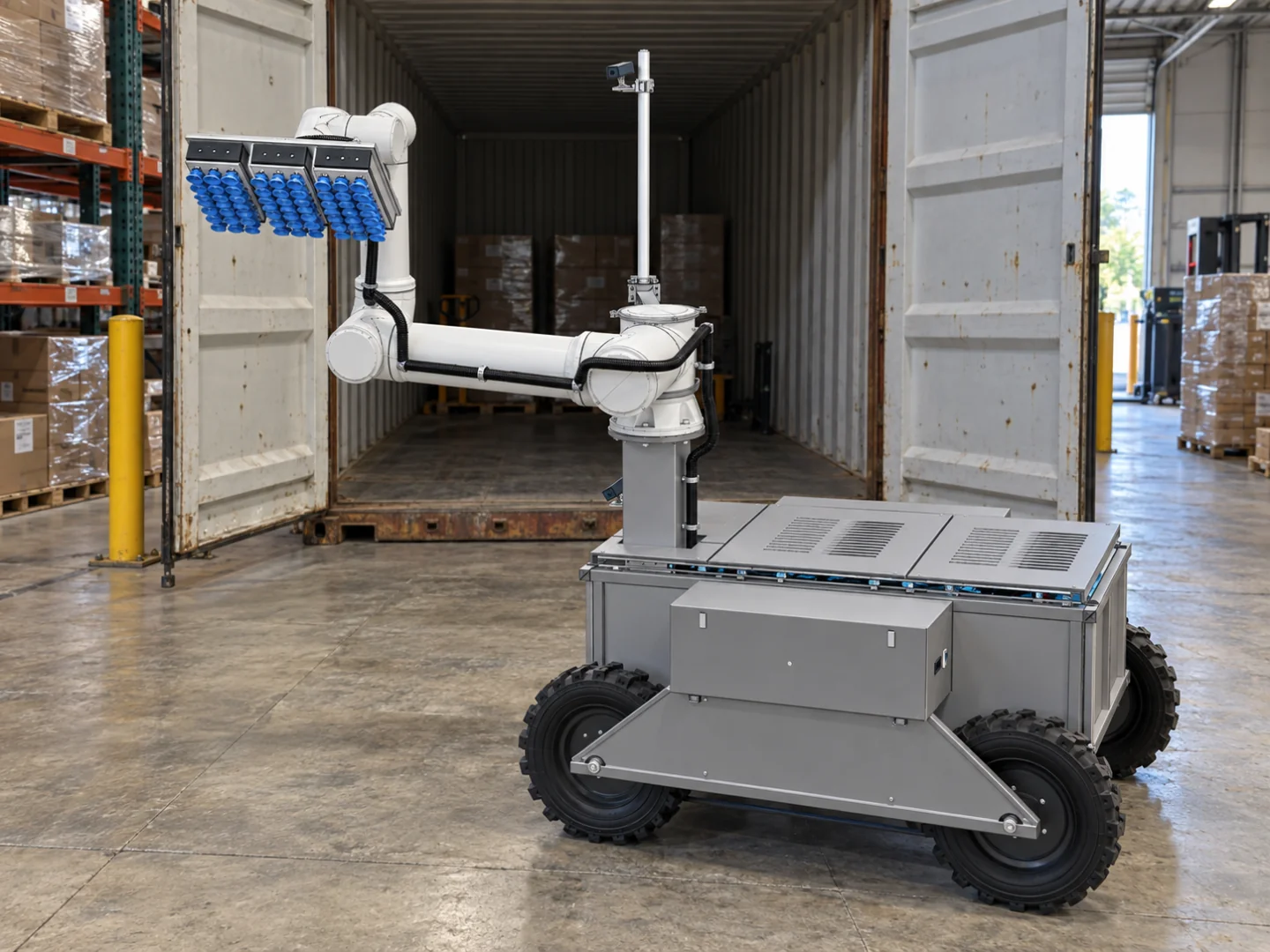 Mobile KRONA U1 robot beside an open container